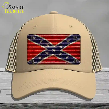 Confederate Flag Corrugated Novelty License Plate Hat Mesh / Khaki