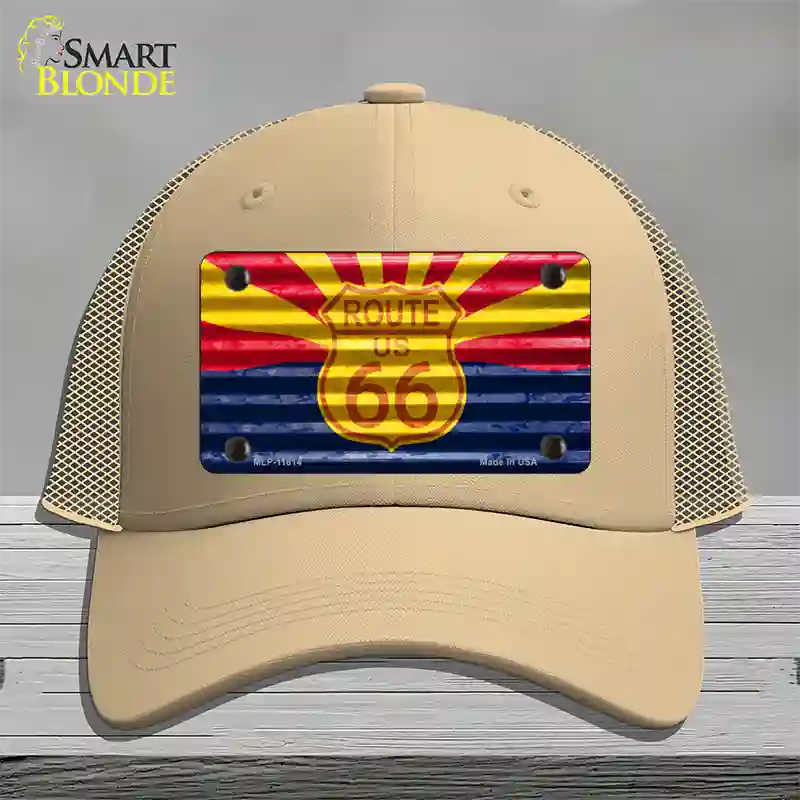 Route 66 Arizona Flag Novelty License Plate Hat Mesh / Khaki