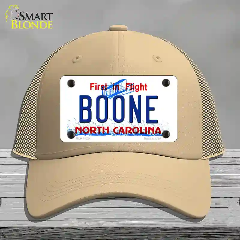 Boone North Carolina Novelty License Plate Hat Mesh / Khaki