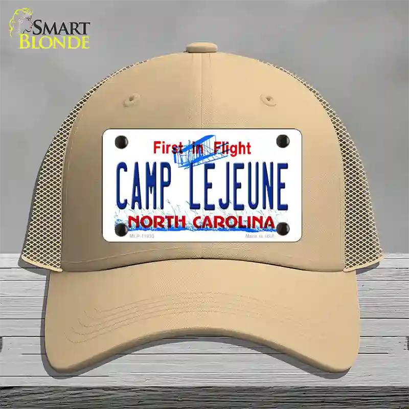 Camp Lejeune North Carolina Novelty License Plate Hat Mesh / Khaki