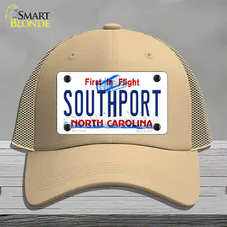 Southport North Carolina Novelty License Plate Hat Mesh / Khaki