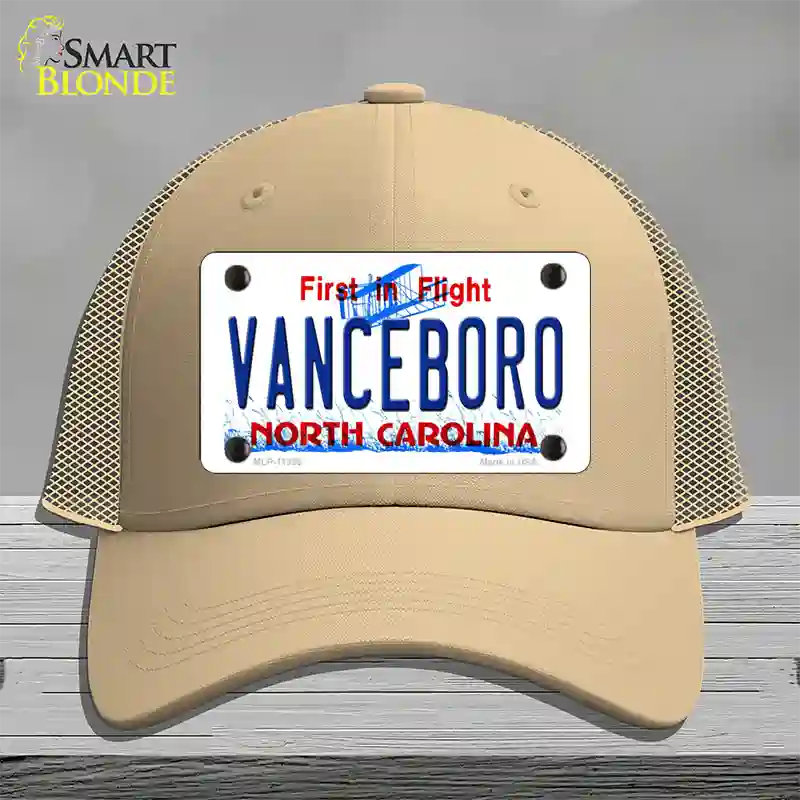 Vanceboro North Carolina Novelty License Plate Hat Mesh / Khaki