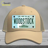 Woodstock New Hampshire Novelty License Plate Hat Mesh / Khaki