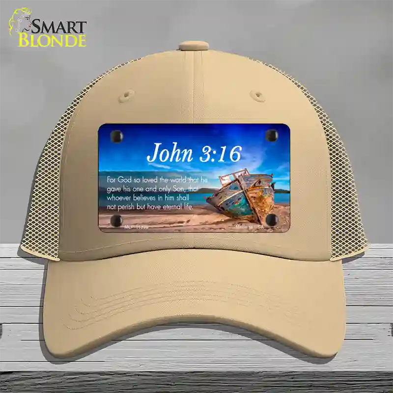 John 3 16 Beach Novelty License Plate Hat Mesh / Khaki