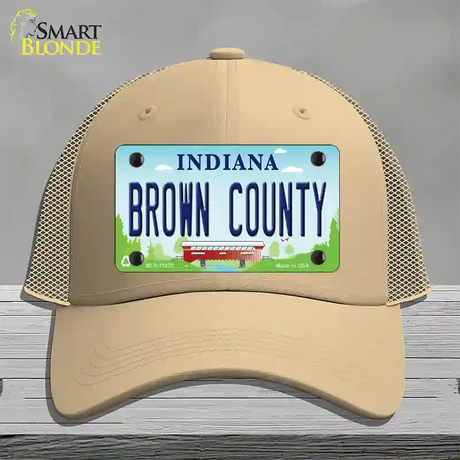 Brown County Indiana Novelty License Plate Hat Mesh / Khaki