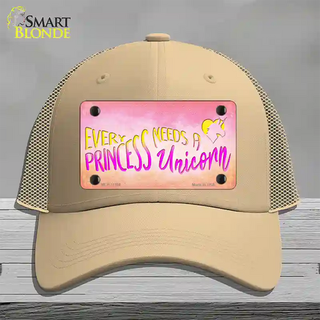 Princess and Unicorn Novelty License Plate Hat Mesh / Khaki