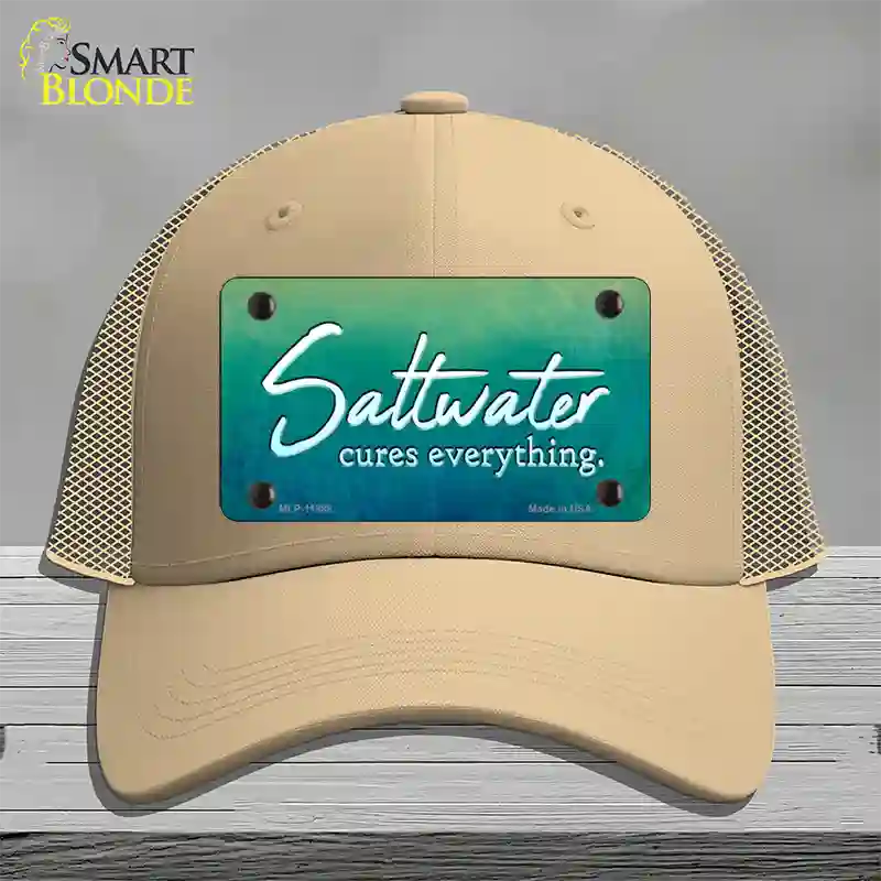 Saltwater Cures Everything Novelty License Plate Hat Mesh / Khaki