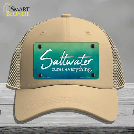 Saltwater Cures Everything Novelty License Plate Hat Mesh / Khaki