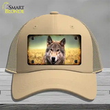 Wolf Novelty License Plate Hat Mesh / Khaki