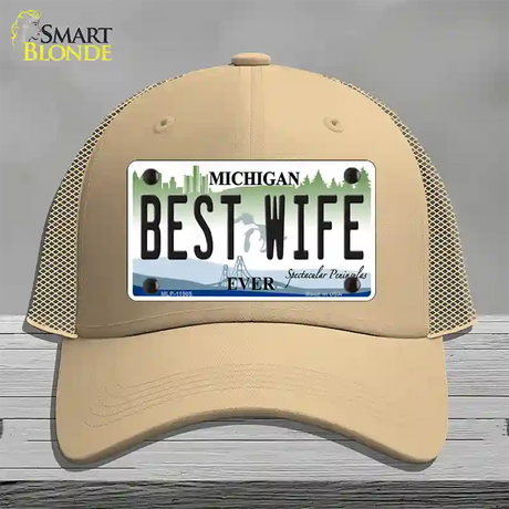 Michigan Best Wife Novelty License Plate Hat Mesh / Khaki