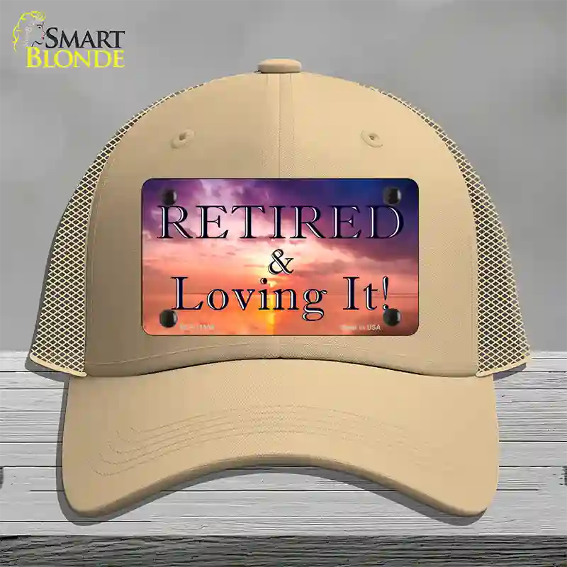 Retired and Loving It Novelty License Plate Hat Mesh / Khaki