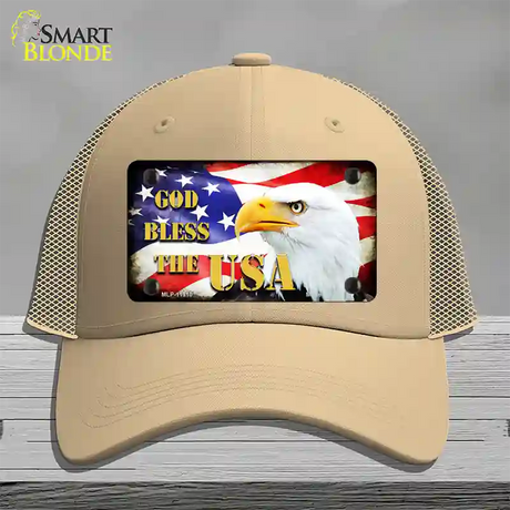 God Bless The USA Novelty License Plate Hat Mesh / Khaki