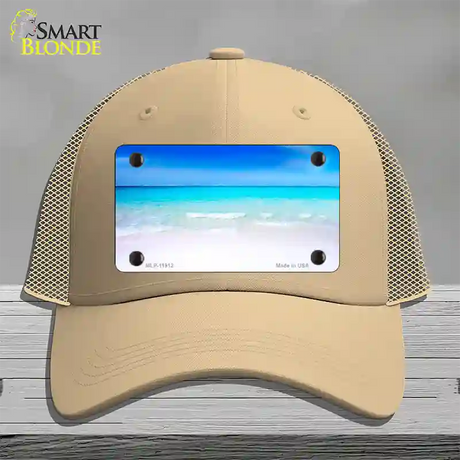 Beach Scene Novelty License Plate Hat Mesh / Khaki