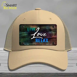 Live Love Relax Novelty License Plate Hat Mesh / Khaki