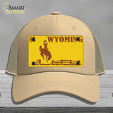 Wyoming Yellow Novelty License Plate Hat Mesh / Khaki