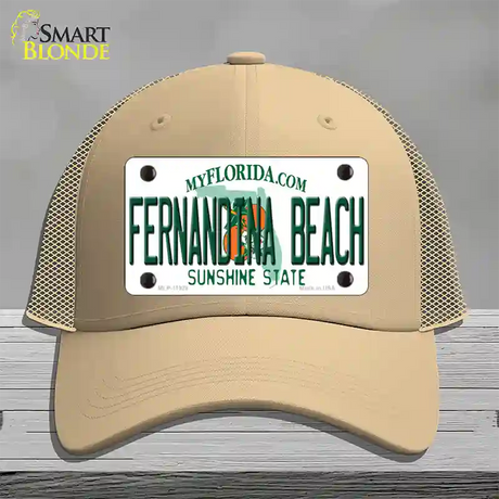 Florida Fernandina Beach Novelty License Plate Hat Mesh / Khaki