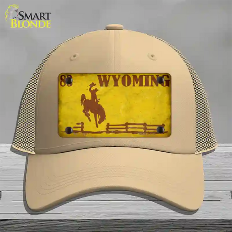 Wyoming Yellow Rusty Novelty License Plate Hat Mesh / Khaki