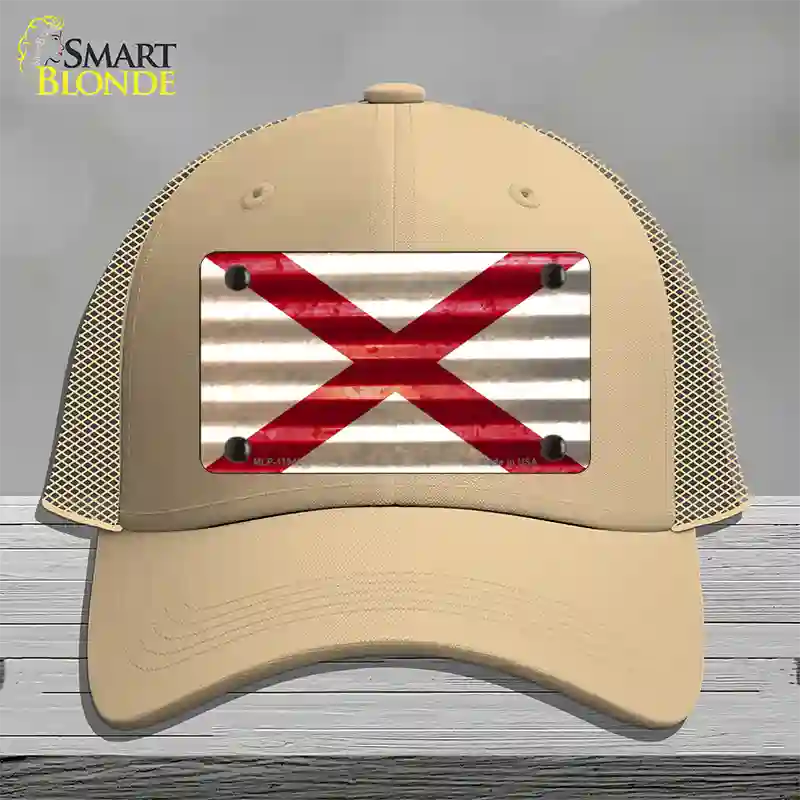 Alabama Corrugated Flag Novelty License Plate Hat Mesh / Khaki