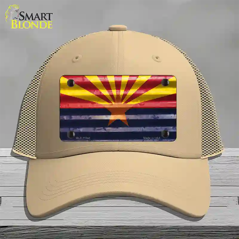 Arizona Corrugated Flag Novelty License Plate Hat Mesh / Khaki