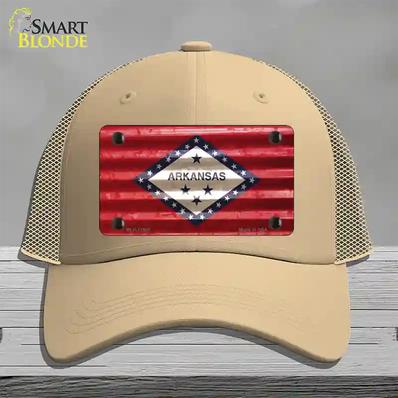 Arkansas Corrugated Flag Novelty License Plate Hat Mesh / Khaki