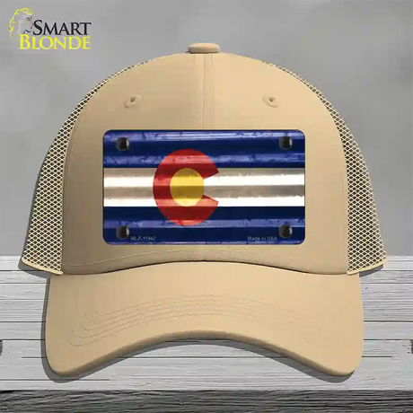 Colorado Corrugated Flag Novelty License Plate Hat Mesh / Khaki