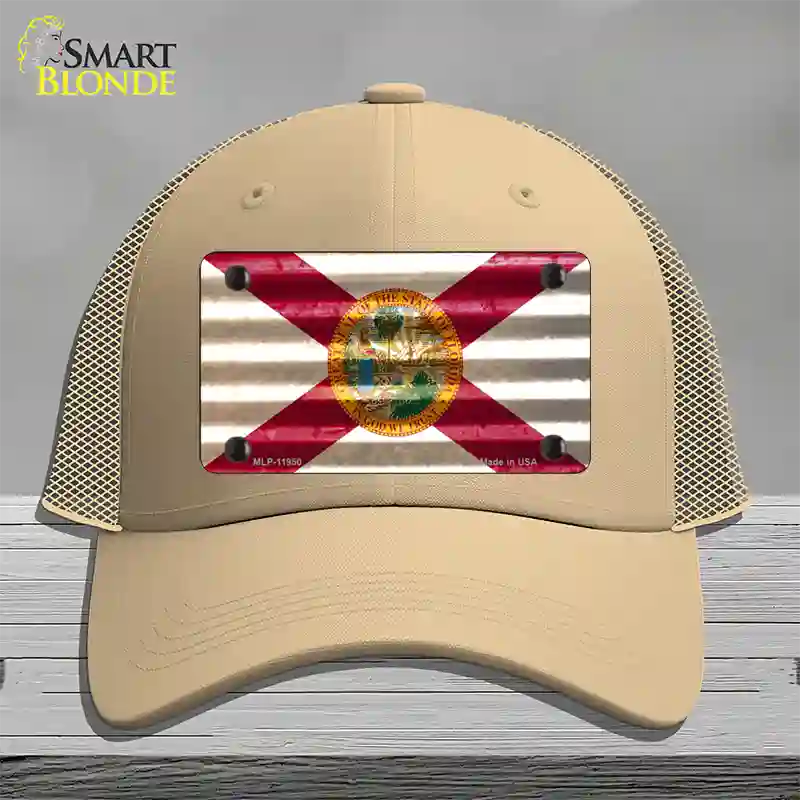 Florida Corrugated Flag Novelty License Plate Hat Mesh / Khaki