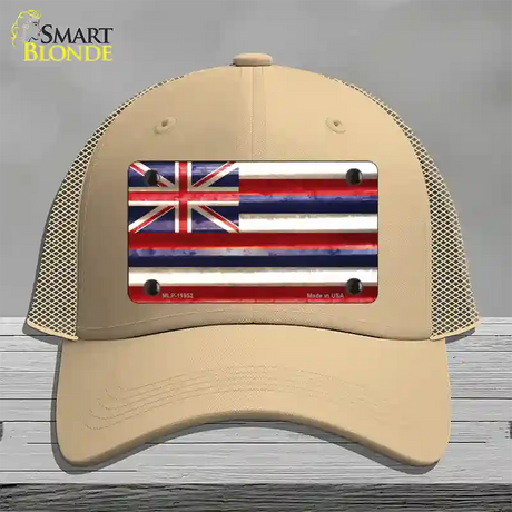 Hawaii Corrugated Flag Novelty License Plate Hat Mesh / Khaki