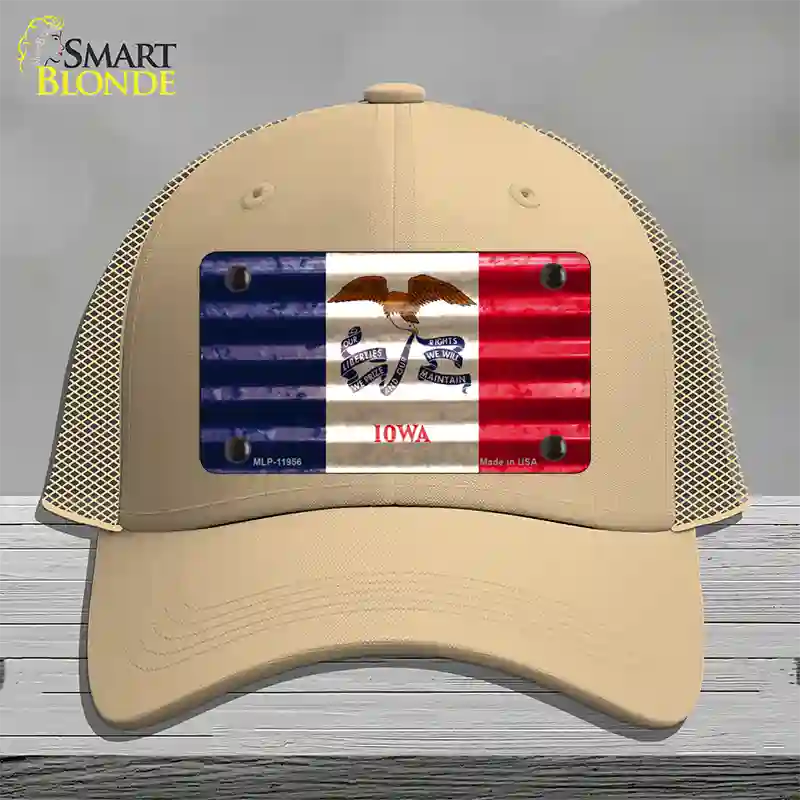 Iowa Corrugated Flag Novelty License Plate Hat Mesh / Khaki