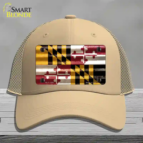 Maryland Corrugated Flag Novelty License Plate Hat Mesh / Khaki