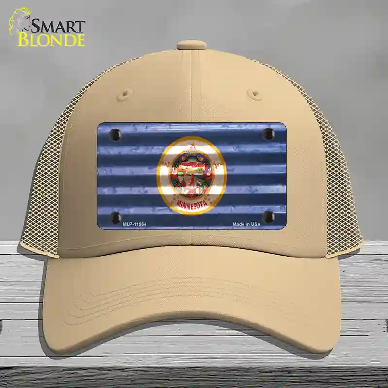 Minnesota Corrugated Flag Novelty License Plate Hat Mesh / Khaki