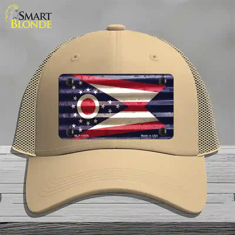 Ohio Corrugated Flag Novelty License Plate Hat Mesh / Khaki