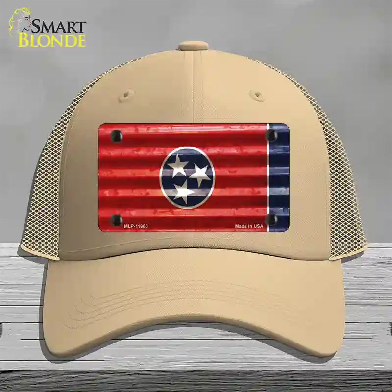 Tennessee Corrugated Flag Novelty License Plate Hat Mesh / Khaki