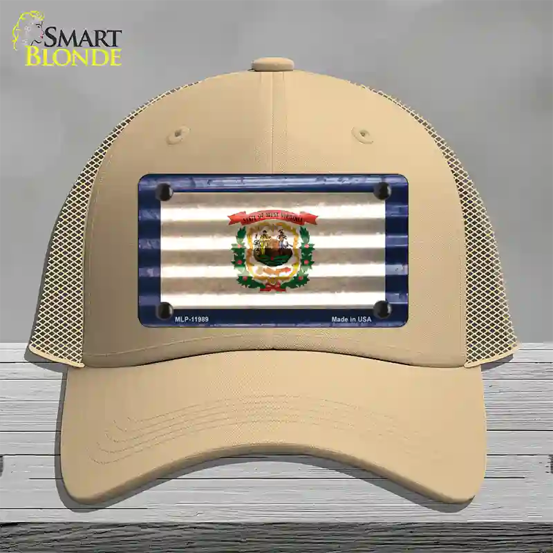 West Virginia Corrugated Flag Novelty License Plate Hat Mesh / Khaki