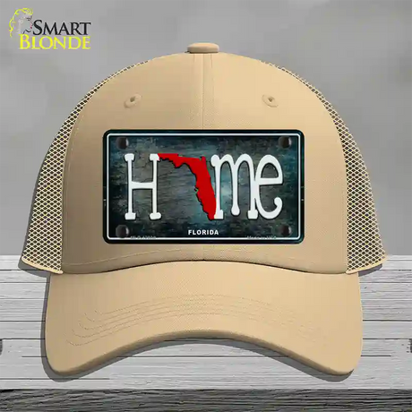 Florida Home State Outline Novelty License Plate Hat Mesh / Khaki