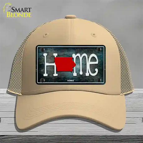 Iowa Home State Outline Novelty License Plate Hat Mesh / Khaki