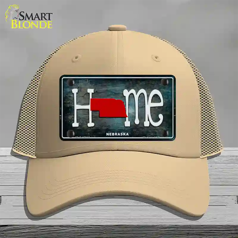 Nebraska Home State Outline Novelty License Plate Hat Mesh / Khaki