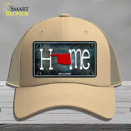 Oklahoma Home State Outline Novelty License Plate Hat Mesh / Khaki