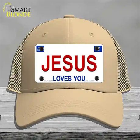 Jesus Loves You Novelty License Plate Hat Mesh / Khaki