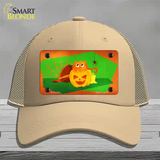 Pumpkin Kitty Novelty License Plate Hat Mesh / Khaki