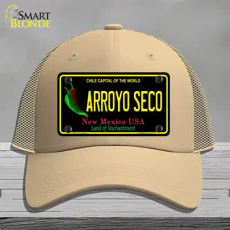 Arroyo Seco Black New Mexico Novelty License Plate Hat Mesh / Khaki