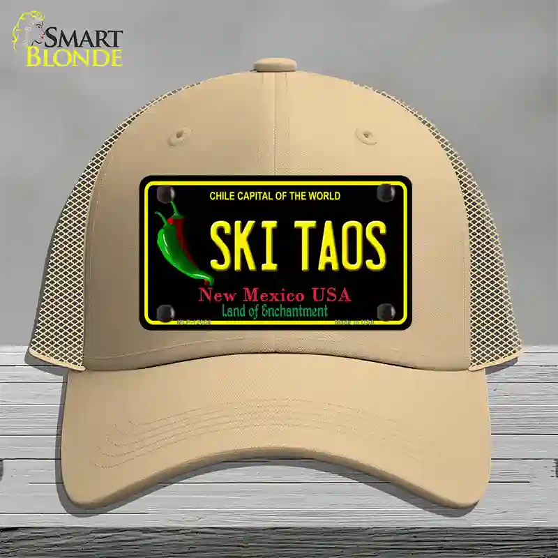 Ski Taos Black New Mexico Novelty License Plate Hat Mesh / Khaki