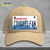 Washington Cougars Fan Novelty License Plate Hat Mesh / Khaki