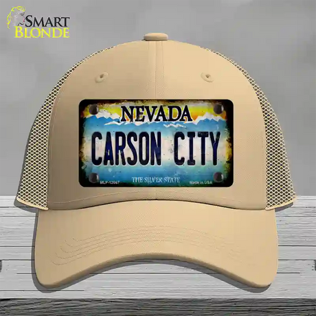 Nevada Carson City Novelty License Plate Hat Mesh / Khaki