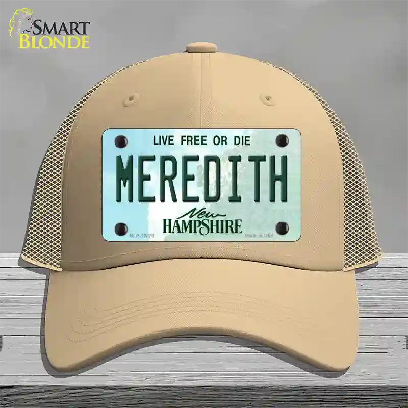 Meredith New Hampshire State Novelty License Plate Hat Mesh / Khaki