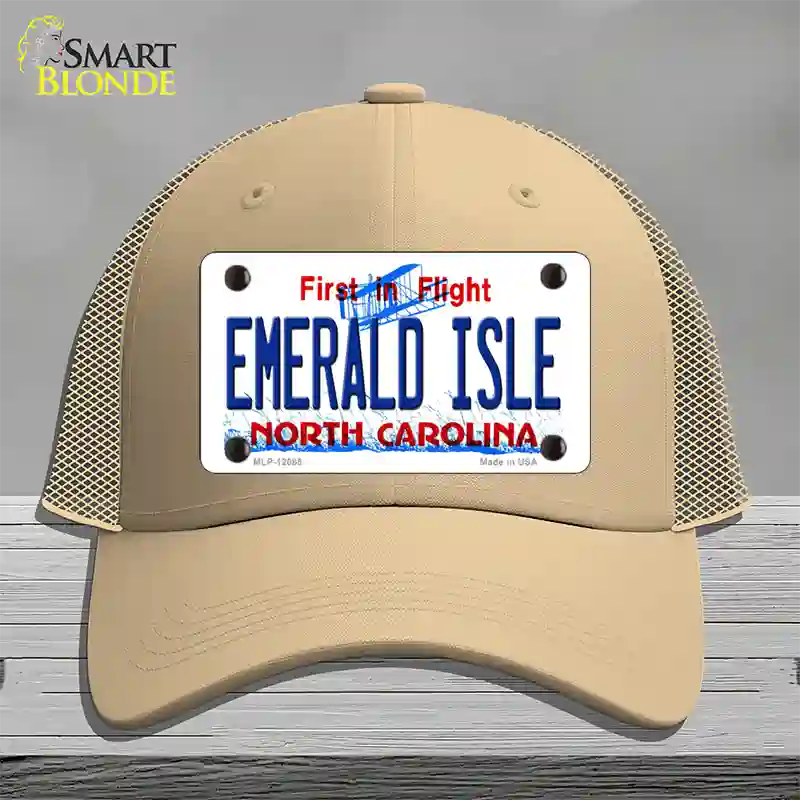 Emerald Island North Carolina State Novelty License Plate Hat Mesh / Khaki