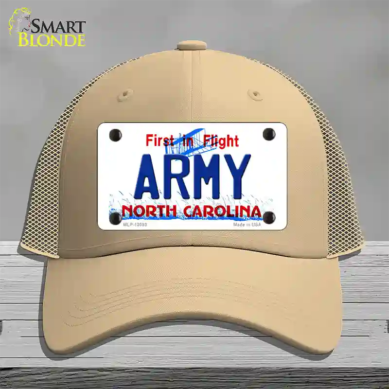 Army North Carolina State Novelty License Plate Hat Mesh / Khaki