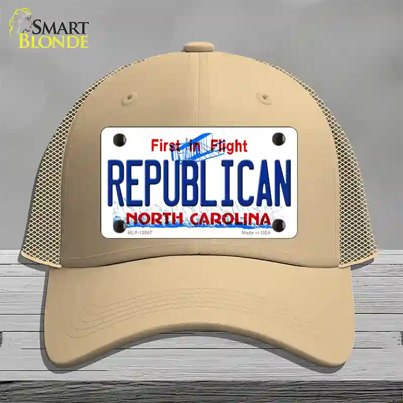 Republican North Carolina State Novelty License Plate Hat Mesh / Khaki