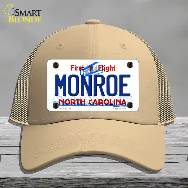 Monroe North Carolina State Novelty License Plate Hat Mesh / Khaki