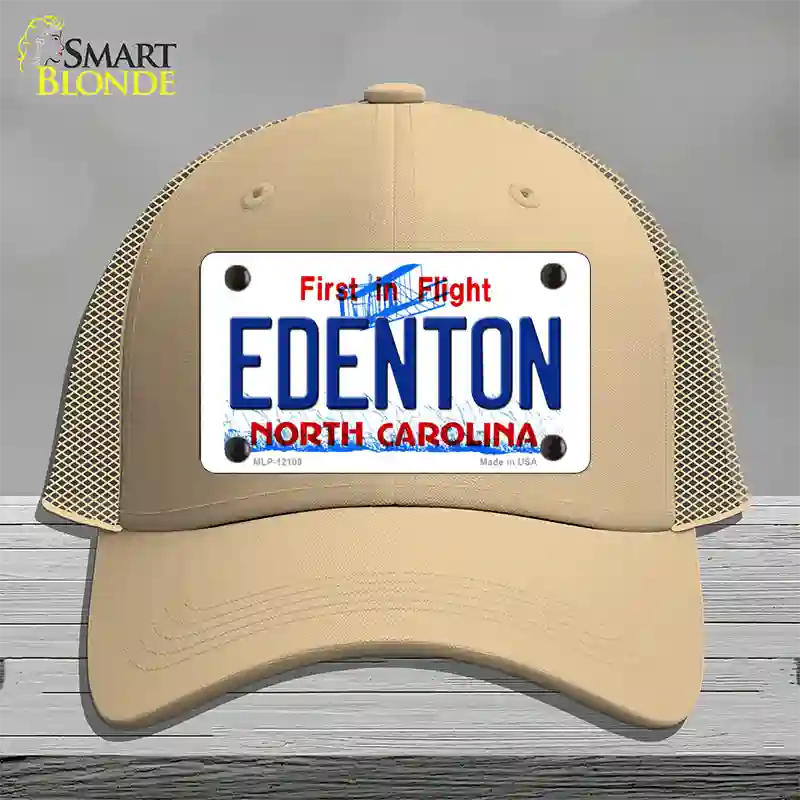 Edenton North Carolina State Novelty License Plate Hat Mesh / Khaki