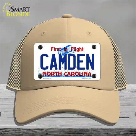 Camden North Carolina State Novelty License Plate Hat Mesh / Khaki